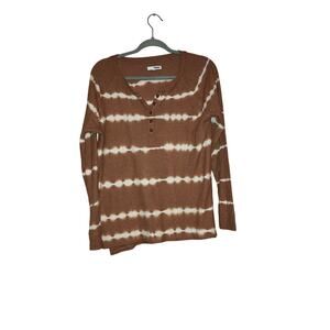 Sonoma Brown Tie Dye Waffle Knit Henley Top Stretch Long Sleeve Size Medium